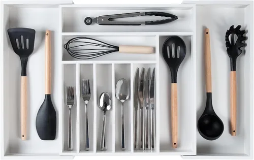 Vista 23 de KitchenEdge Organizador Premium de Cubiertos, Vajilla y Utensilios para Cajones de Cocina, Grado Comercial Apto para Alimentos, Expandible de 10.5 a