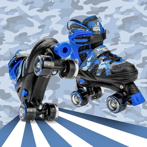 Vista 5 de Kuxuan Skates Patines ajustables de camuflaje para niños y niñas con ruedas iluminadas, divertidos patines iluminadores para niños, niñas y jóvenes