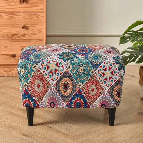 Vista 50 de Funda elástica otomana rectangular para taburete, funda de elastano estampada para reposapiés, protector antideslizante para reposapiés, con parte #1