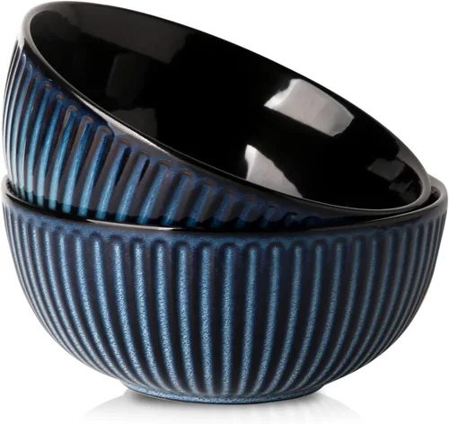 Vista 20 de HASENSE Juego de 3 cuencos pequeños de mezcla, cuencos de porcelana acanalados negros de 1.5/1/0.5 cuartos de galón para cocina, cocción, horneado