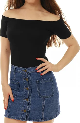 Vista 4 de Allegra K Top corto de manga corta con hombros descubiertos para mujer