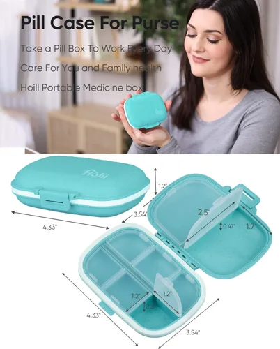 Vista 3 de Holii Pastillero de viaje, 8 compartimentos, pastillero portátil, pastillero diario para guardar vitaminas, pequeño contenedor de píldoras para Azul