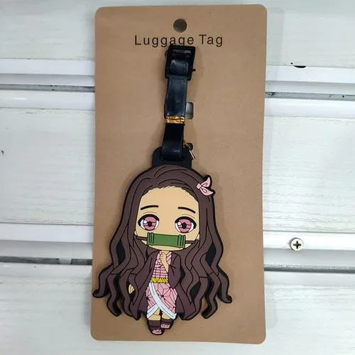 Vista 2 de 2 piezas de Demon Anime Slayer Etiqueta de identificación de maleta con Kimetsu No Yaiba Manga Adhesivo de silicona para cinturón de viaje o viaje