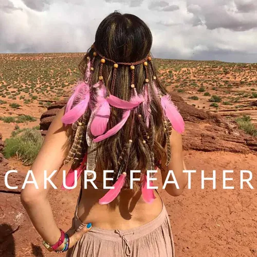 Vista 7 de CAKURE Diademas bohemias de plumas indias de pavo real, diadema gitana, ajustable, tocado hecho a mano, accesorios para el cabello (juego 7)