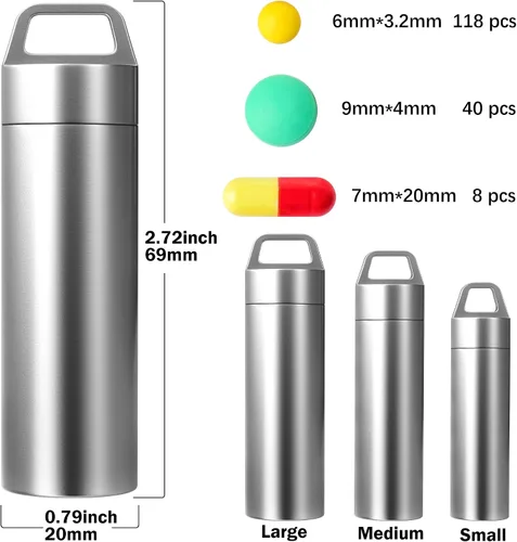 Vista 2 de Pastillero pequeño, llavero portátil para pastilleros, contenedor de pastillero de metal impermeable para bolsillo de viaje, mini organizador