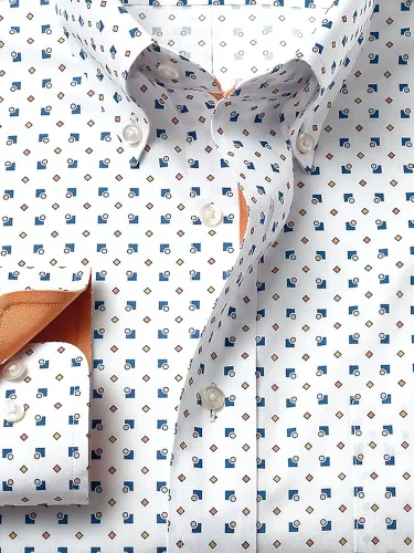 Vista 2 de Paul Fredrick Camisa de vestir de algodón sin hierro con estampado decorativo para hombre