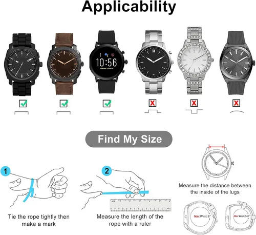 Vista 5 de Men's Black Silicone Rubber Watch Straps Bands Waterproof for Fossil Watch Replacement