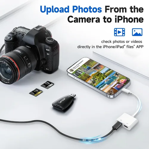 Vista 6 de Untvie Adaptador Lightning a USB 3.0, certificado MFi OTG con puerto