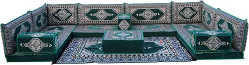 Vista 10 de arabicsofa Verde Juego de Asientos de Suelo Orientales Hechos a Mano – Sofá de Suelo Tradicional con Respaldo