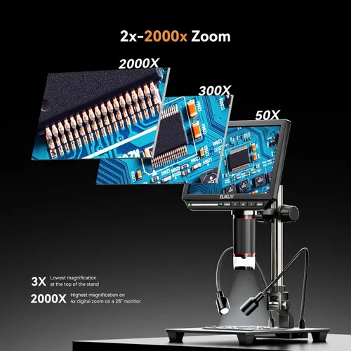 Vista 7 de Microscopio digital 4K, Elikliv EM4K - Microscopios de monedas de 8 pulgadas 2000x, microscopios HDMI de 52 MP, microscopio de soldadura