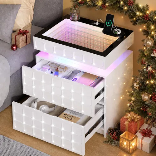 Vista 10 de Vlsrka Mesita de noche con luces RGB, soporte de noche inteligente con Negro