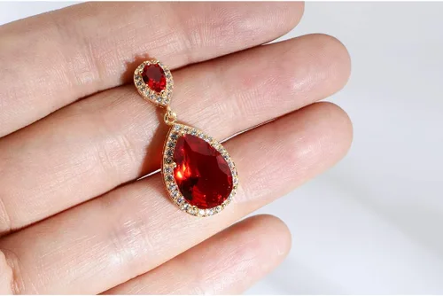 Vista 5 de Mycitta Juego de joyas de novia para boda, chapado en lágrima de 18 quilates, circonita cúbica, diamantes de imitación, juego de aretes para novia