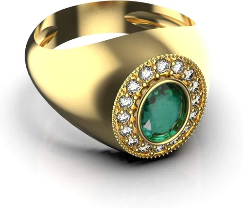 Vista 5 de Anillo de compromiso de oro de 14 quilates con esmeralda cruda para hombre y mujer