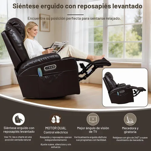 Vista 11 de AHMED Silla reclinable giratoria eléctrica con masaje y calor para adultos Marrón