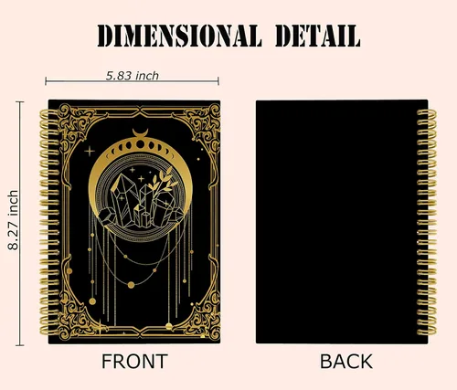 Vista 5 de Knibeo Cuaderno de luna, diario de bruja, cuaderno encuadernado en espiral de 5.5 x 8.3 pulgadas con 164 páginas, cuaderno de bruja, cuaderno