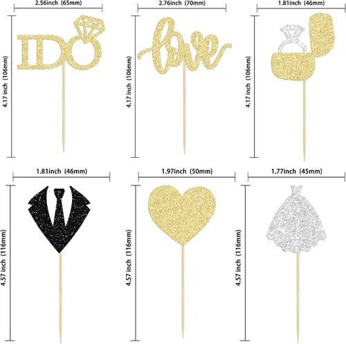 Vista 2 de 24 adornos para cupcakes de boda con texto en inglés «Love I Do» para decorar cupcakes, anillo de corazón, decoración para despedidas de soltera
