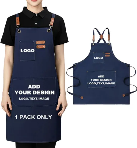 Vista 18 de Delantal personalizado para hombres y mujeres, delantales de lona de cocina personalizados con bolsillos, nombre, texto, logotipo, imagen
