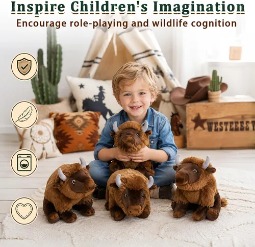 Vista 7 de MorisMos 14 Inch Bison Stuffed Animals, Wildlife Buffalo Plush 4 Brown Bison