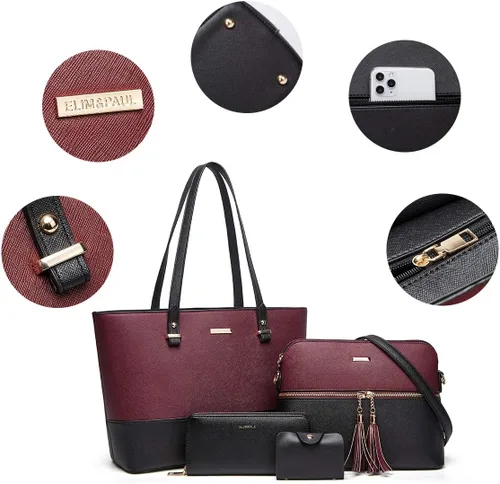 Vista 3 de Bolso de mano de moda para mujer, bolso de hombro, asa superior, juego de 4 piezas