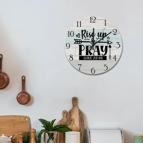 Vista 6 de Scripture - Reloj de pared de madera de 15 pulgadas, funciona con pilas, reloj silencioso de elevación y oración, arte de pared de fe religiosa