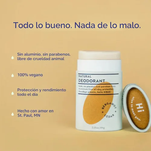 Vista 5 de HiBAR - Desodorante de bergamota y cedro - Sin plástico - Sin aluminio - 1 Desodorante natural, protección durante todo el día, con cera de semillas