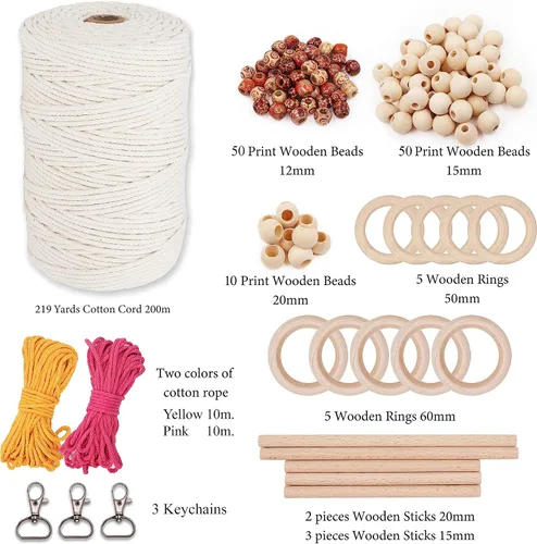 Vista 2 de SAOMER Kit de macramé de 130 piezas para principiantes, 219 yardas (657 pies - 0.118 in), 7 proyectos de bricolaje fáciles de macramé, kit