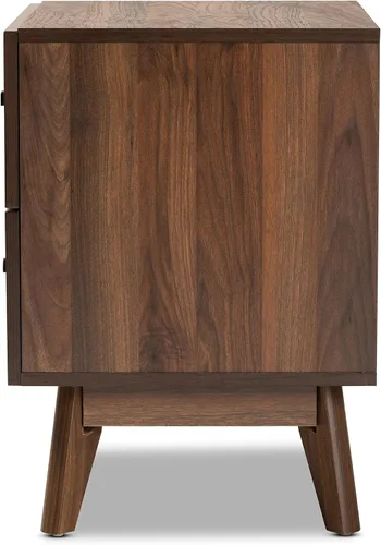 Vista 6 de Baxton Studio Hartman Mid-Century - Mesita de noche moderna de madera con acabado marrón nogal con 2 cajones