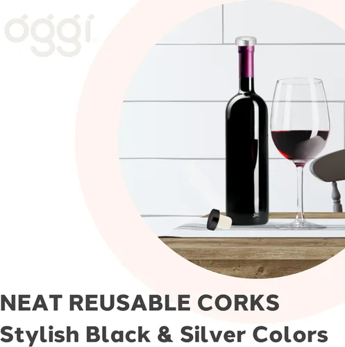 Vista 4 de OGGI Corchos de vino en forma de T, juego de 2 tapones para botellas de vino, tapones de corcho para botellas de vino, reutilizables y de bajo