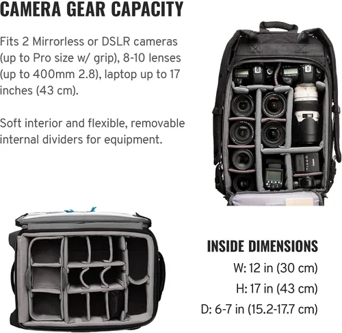Vista 5 de Tenba Roadie - Funda híbrida con ruedas para cámaras y lentes DSLR y sin espejo, compatible con un portátil de 17 pulgadas, color negro (638-713)