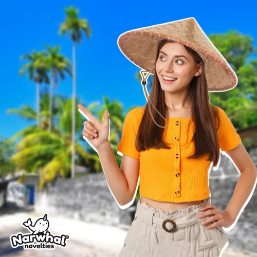 Vista 9 de Narwhal Novelties Sombreros de bambú orientales bambú festivo, paja china y sombreros de paja japoneses para hombres y mujeres, ideales para eventos