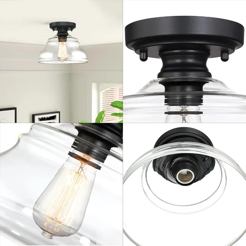 Vista 2 de MEXO Lámpara de Techo Industrial Semi-empotrada, Luminaria Moderna de Vidrio Transparente Estilo Casa de Campo de 10" Luces de Techo Cercanas al