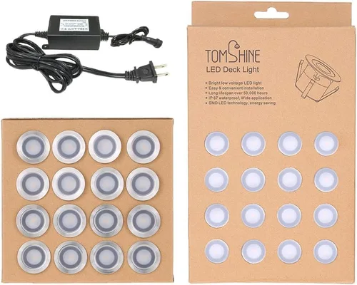 Vista 8 de Tomshine Kit de luces LED empotrables para terraza, paquete de 16 luces de paso de 1.260 in de diámetro para exteriores, impermeables, luces