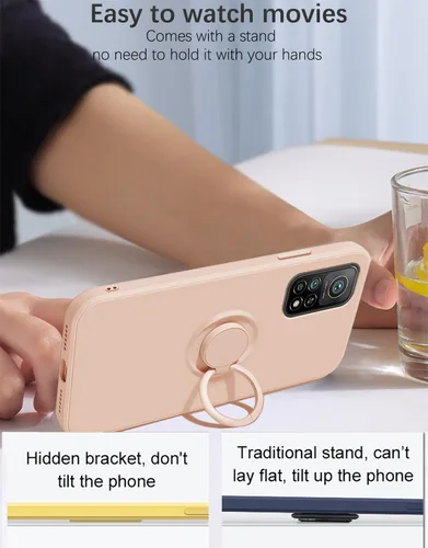 Vista 6 de Funda compatible con Xiaomi Mi 10T Pro con soporte de anillo verde, para Xiaomi Mi 10T Pro, funda de silicona líquida con forro de microfibra suave