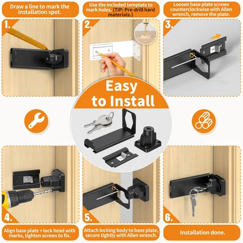 Vista 5 de Cerradura de puerta corredera de 90 grados, pestillo de hasp de ángulo recto de seguridad, pestillo de puerta para puerta corredera apto para Negro