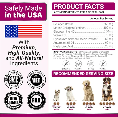 Vista 9 de Colágeno avanzado para perros - 170 masticables - Péptidos de suplemento Masticables de colágeno