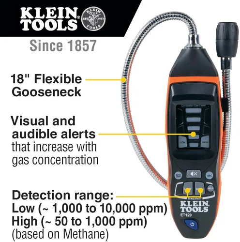 Vista 2 de Klein Tools 80142 Kit de detector de fugas de gas, detector de gas combustible, manómetro digital y comprobador de presión HVAC, doble puerto, 2