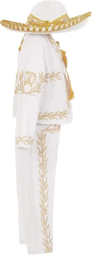 Vista 4 de Conjunto de traje de bautismo para niños de plata blanca Nuestra Señora de Guadalupe Virgen María Charro Mariachi traje de sombrero de boda niños