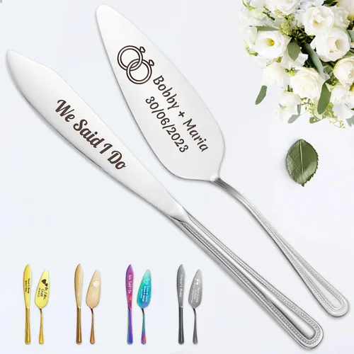 Vista 10 de STREADVE Juego de corte de pastel personalizado para boda, juego de cuchillos y servidores grabados, juego de corte personalizado, regalo para Negro