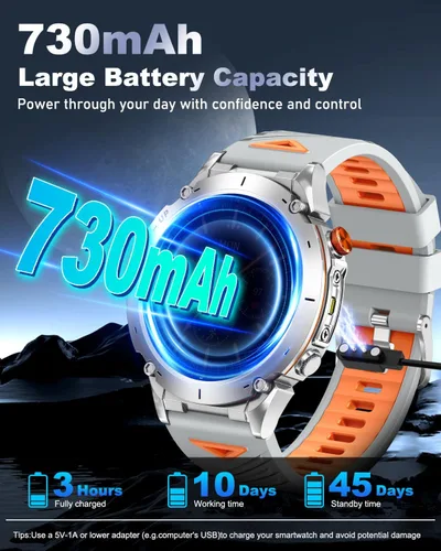 Vista 5 de GPS Military Smart Watch for Men with Bluetooth Call, 1.43" AMOLED Waterproof Fitness Tracker with Heart Rate/Sleep Monitor/Flashlight, 170+ Sports