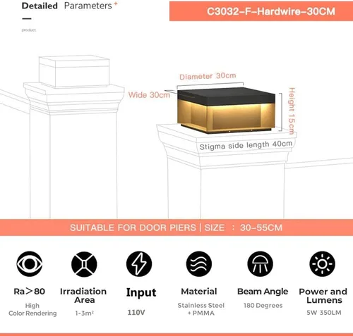 Vista 6 de Lámparas de pilar negras – Luces de poste cuadradas de 11.81 pulgadas para exteriores, modernas lámparas de mesa de poste de patio, luces LED