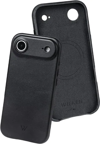 Vista 16 de Funda de teléfono delgada de cuero Wilken compatible con iPhone 15 Compatible con MagSafe y carga inalámbrica Cubierta de cuero de grano Negro