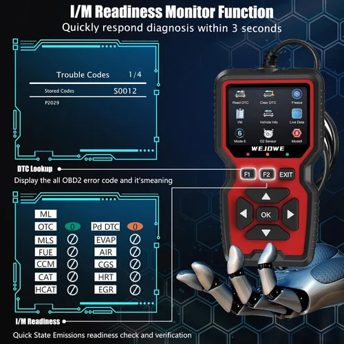 Vista 5 de WEJOWE Herramienta de diagnóstico del escáner OBD2 mejorada, lector de código de motor OBD2 escáner con reinicio, prueba de batería, modo de luz