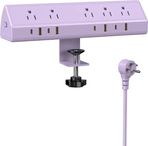 Vista 10 de Regleta de Alimentación con Abrazadera para Escritorio de 65W Estación de Carga Rápida, 4 PD USB-C, 5 Tomacorrientes, Protector contra