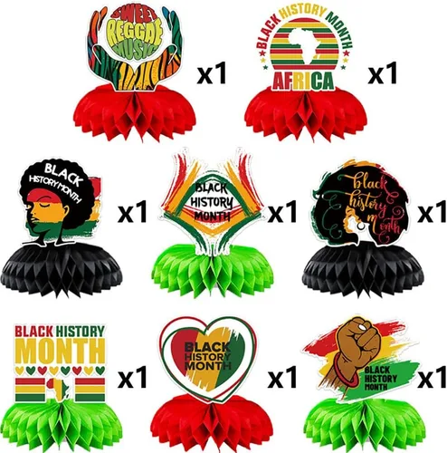 Vista 4 de Decoraciones de fiesta del mes de la historia negra, centros de mesa de nido de abeja, 8 piezas afroamericanas BHM Country Festival, historia negra
