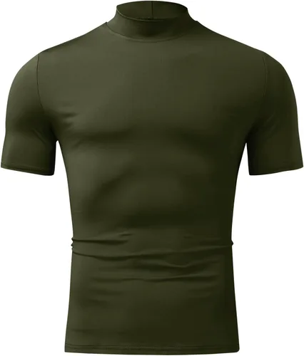Vista 2 de Mens Thermal Turtleneck Fleece Lined Compression Shirt Mock Turtle Neck Short Sleeve Base Layer Pullovers Sweater Tops