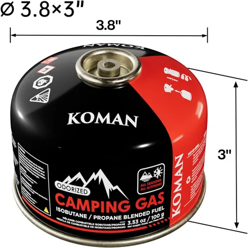 Vista 4 de KOMAN Recipiente de combustible de isobutano de 3.53 onzas (3.53 onzas), estufa de campamento, mezcla de butano, mezcla de propano y combustible