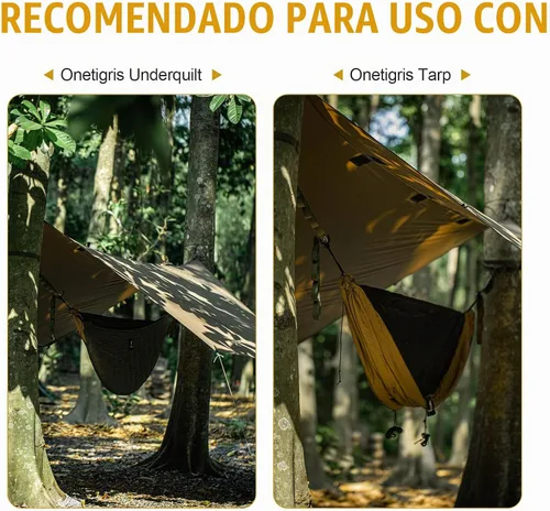Vista 4 de OneTigris KOMPOUND - Hamaca de campamento con red, hamaca portátil ligera con cubierta interna cálida y correas amigables con los árboles