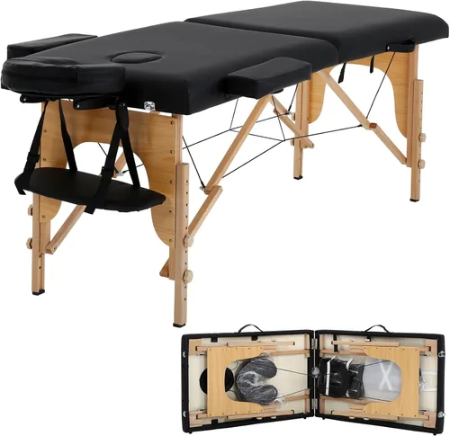 Vista 8 de Mesa de masaje, cama de masaje de 73 pulgadas, altura ajustable, 2 pliegues, de aluminio, de piel sintética, para belleza, spa, con funda