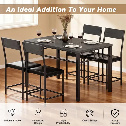 Vista 3 de Juego de mesa de comedor para 4, juego de mesa de cocina y sillas de 5 piezas, mesa de comedor rectangular de madera con marco de metal y tablero