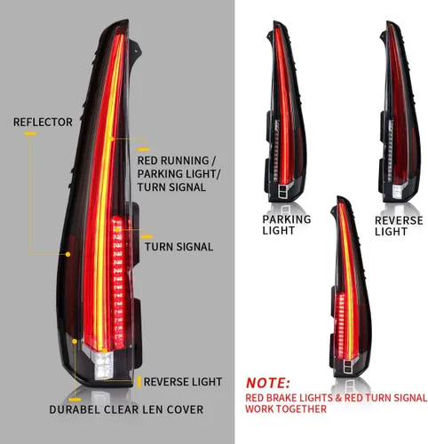 Vista 2 de Ensamble de luces traseras con pantalla LED VLAND para Cadillac Escalade SUV de 3ª generación 2007 2008 2009 2010 2011 2012 2013 2014